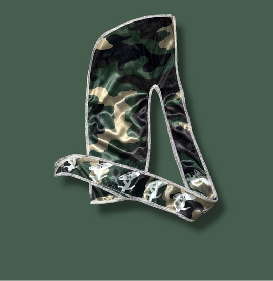 Green Camo Durag w/ White Threading/Logos