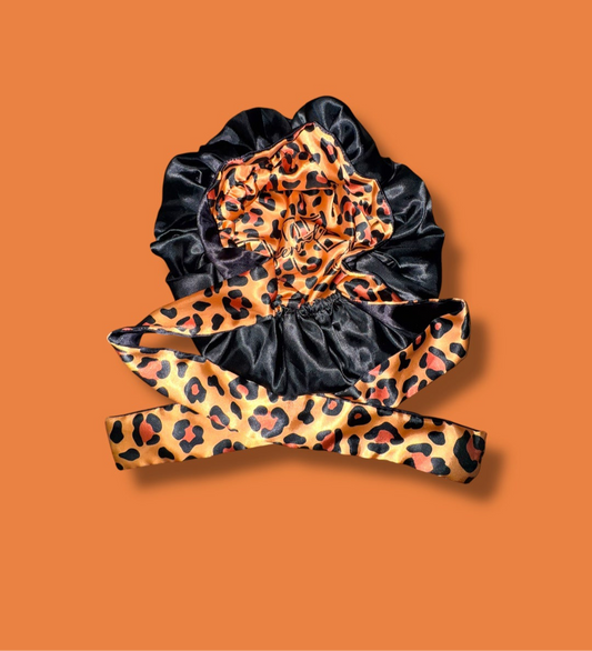 Cheetah Print/ Black Reversible Bonnet