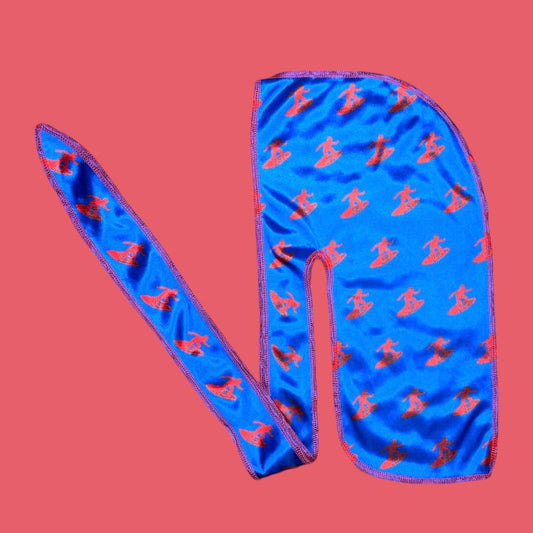 **Kids Size** Blue Durag w/ Red threading/logos