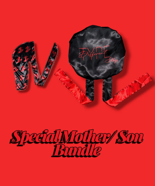 Black/ Red Mother/ Son Bonnet & Durag set